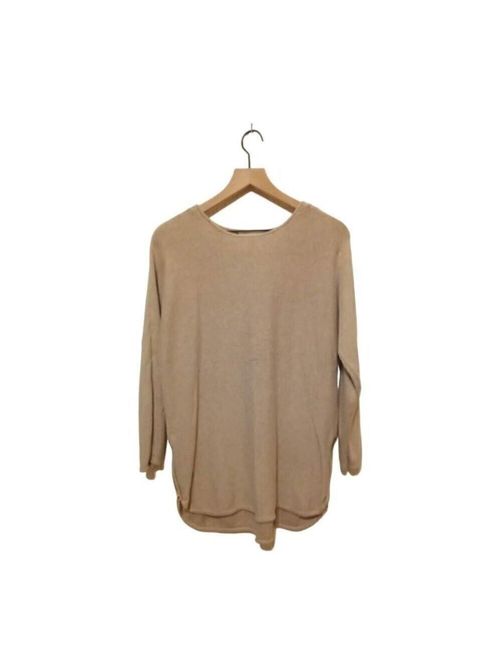 Michael Kors Tan Crew Neck Hi-Lo Double Side Zip Long Sleeve Sweater Sz L